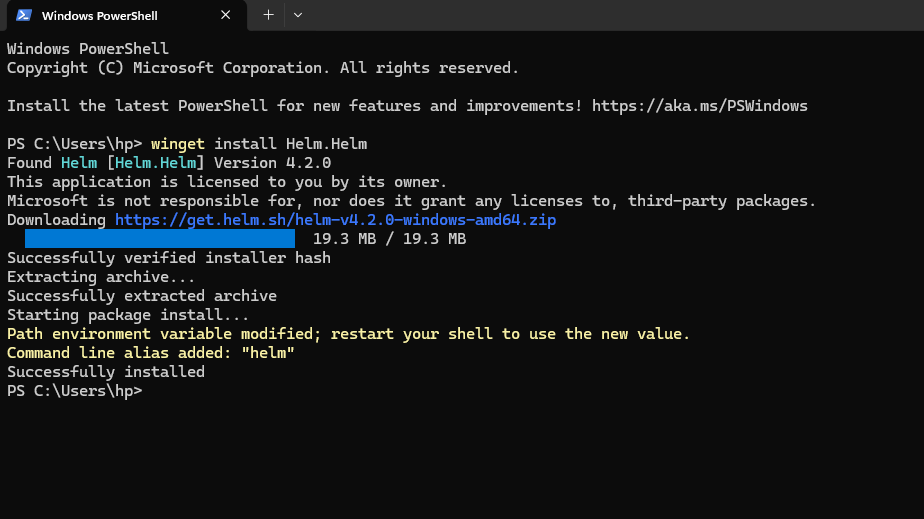 winget installing Helm 4.2.0 in PowerShell